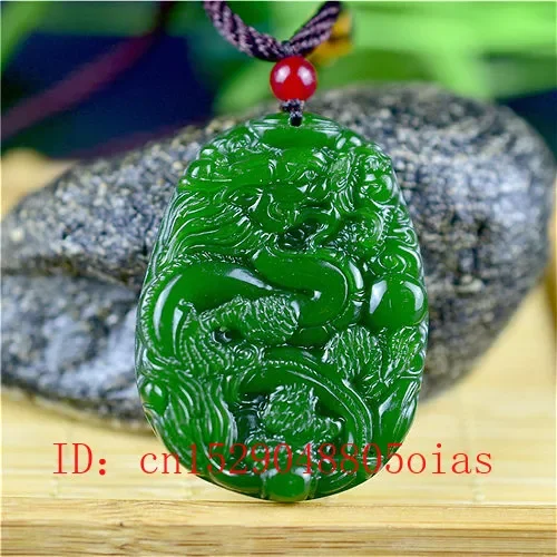 Men Accessories Jewelry - Natural Green Chinese Jade Dragon Pendant