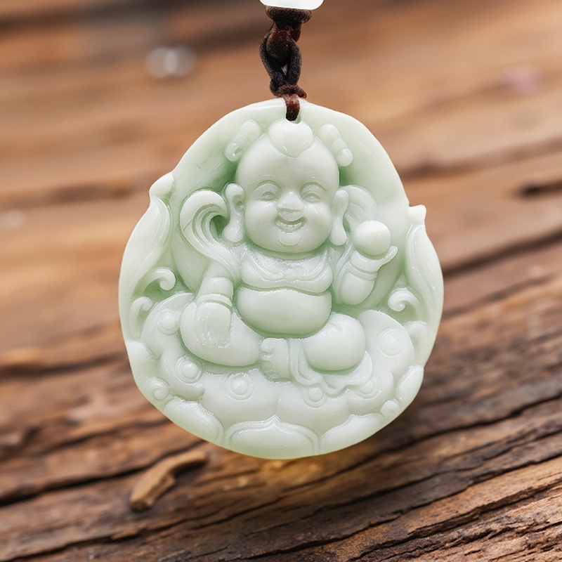 Men Accessories Jewelry - Green Real Jade Nezha Pendant Necklace