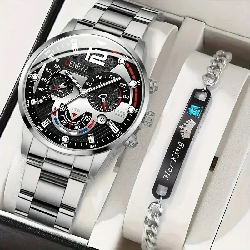 2pcs Stylish Round Face Quartz - Men Accessories Elegant review and price